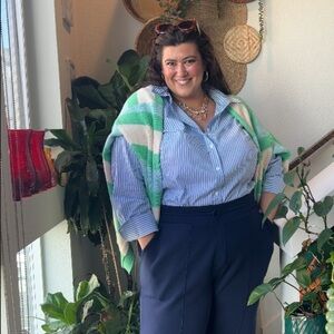 Lane Bryant Blue and White Classic Buttondown Shirt